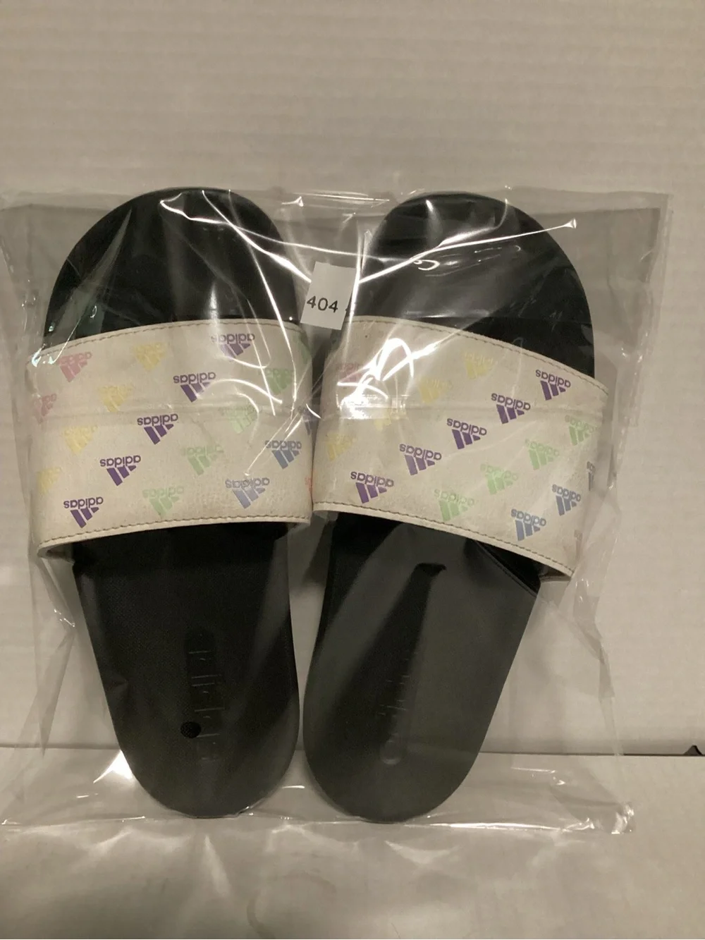 adidas White Slide Sandals with Pastel Logo Print Kids US 4